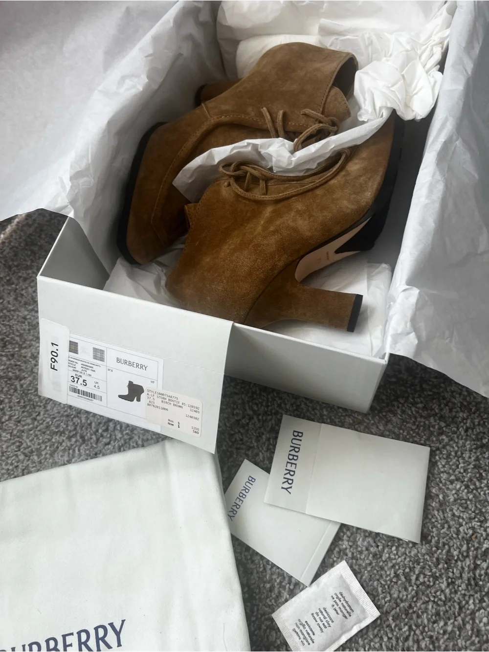 Burberry Tan Suede Pointed Ankle Bootie 37.5